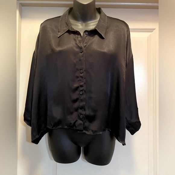 Zara Tops - ZARA Black Satin Effect Viscose Crop Top Shirt XL